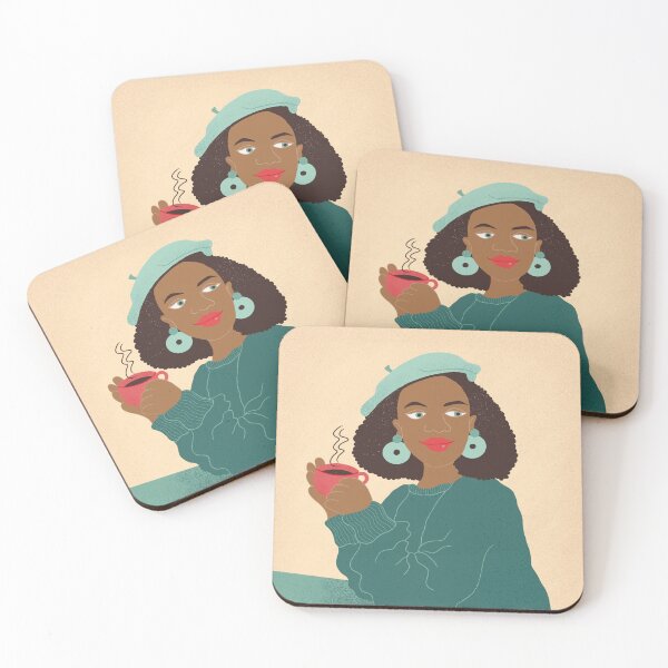 Item preview, Beautiful Woman Drinking Coffee on Soft Yellow Background - Illustration Print designed and sold by Danvrie.