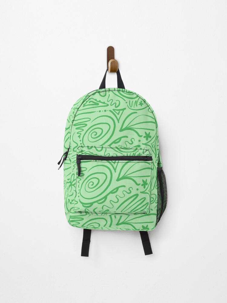 Thumbnail 1 of 3, Backpack, Green Abstract Linework Design Squiggle Artwork designed and sold by cadencreations.