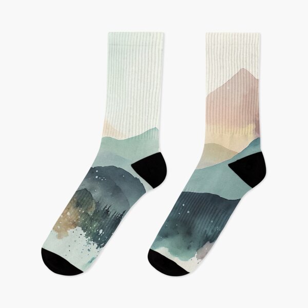 Item preview, Aesthetic watercolor painting of a mountainous landscape designed and sold by niftyfifty.