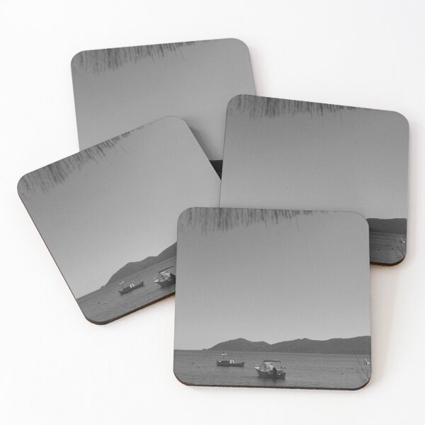 Item preview, Es canar beach Ibiza coast boats med black and white designed and sold by eddiebarronshop.