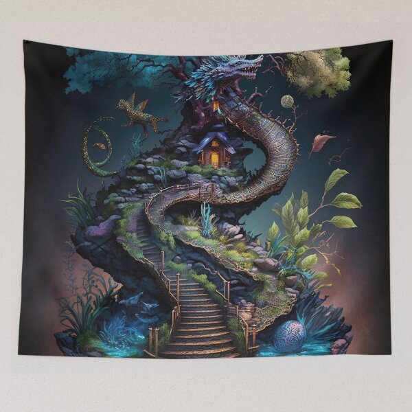 Item preview, Floating fantasy island house with dragon staircase designed and sold by RK - Shop.