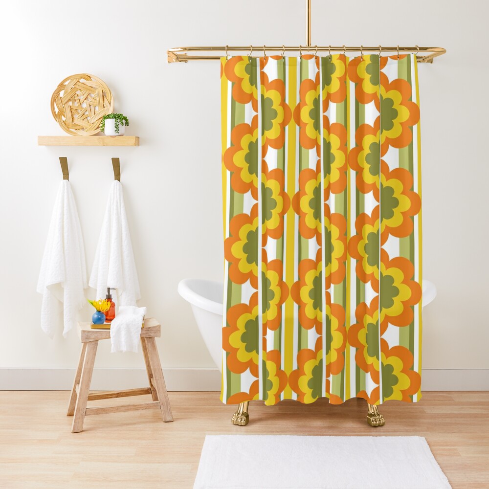 1970s Pattern Retro 70s Vintage Seventies Style Shower Curtain For