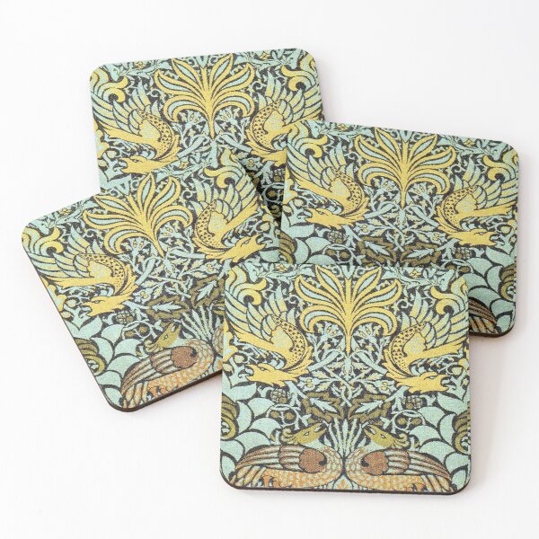 Item preview, FLOWERS,PEACOCKS AND DRAGONS Yellow Blue Brown Floral designed and sold by BulganLumini.