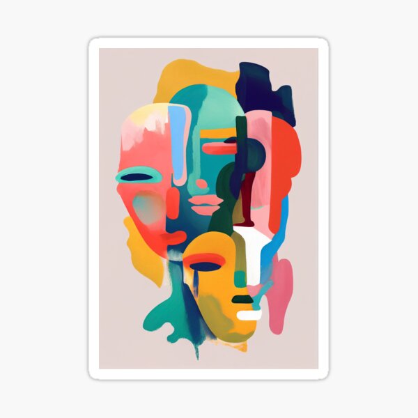 Item preview, abstract art colorful faces designed and sold by Adorarts.
