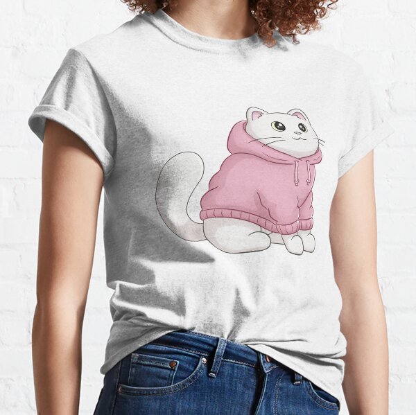 White Cat In Pink Hoodie Classic T-Shirt