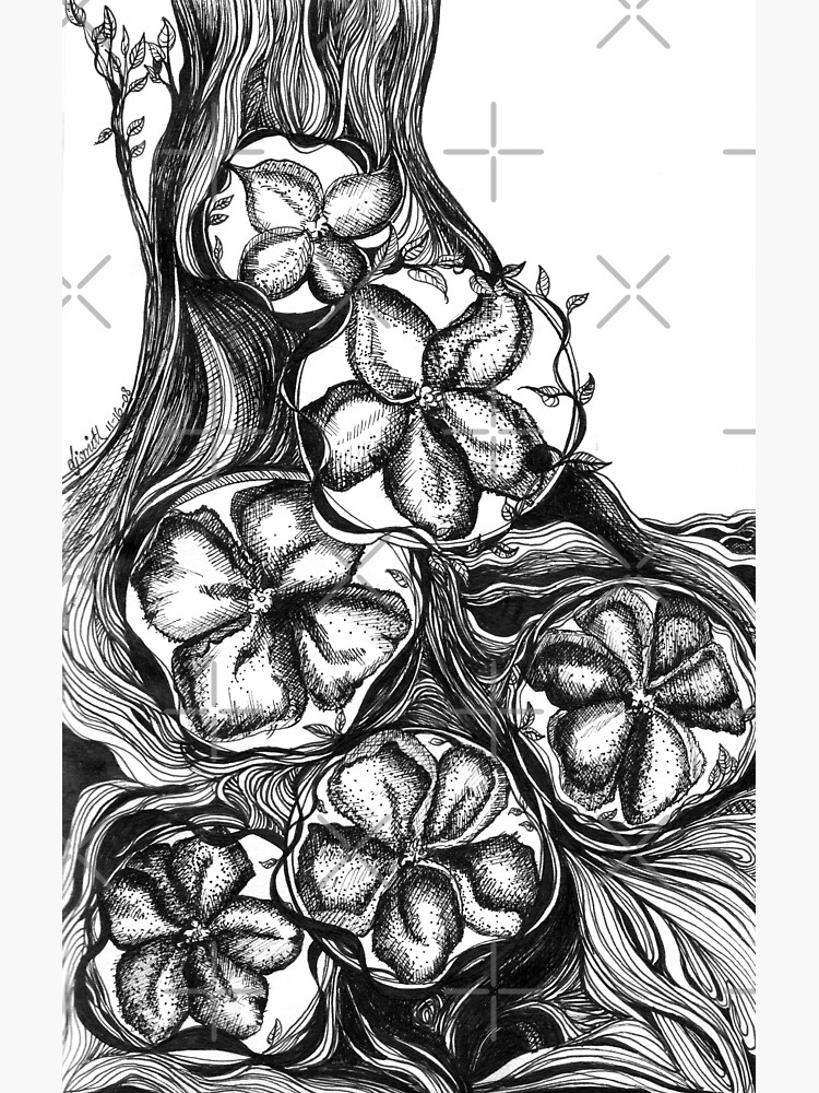 Thumbnail 4 of 4, Metal Print, The Riverflow, Ink Drawing designed and sold by Danielle Scott.
