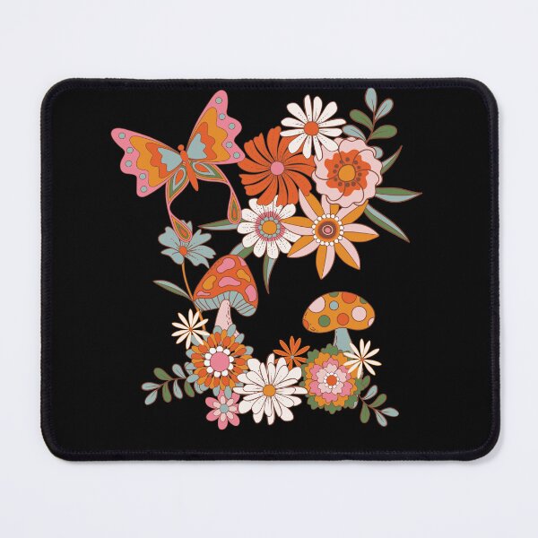 Item preview, Butterfly & Mushrooms With Flowers Colorful Psychedelic 60s Design designed and sold by EarthArtDesigns.