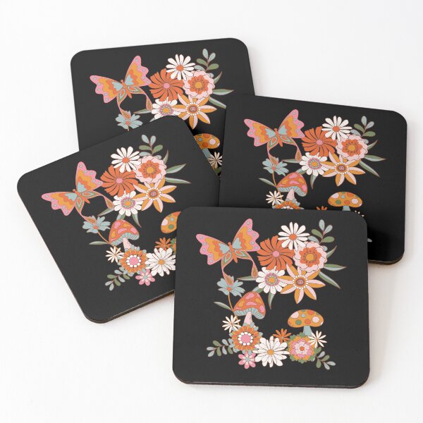 Item preview, Butterfly & Mushrooms With Flowers Colorful Psychedelic 60s Design designed and sold by EarthArtDesigns.