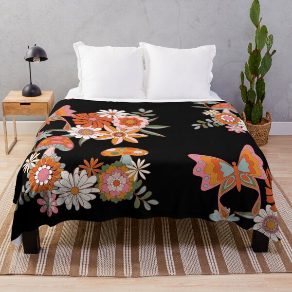 Item preview, Butterfly & Mushrooms With Flowers Colorful Psychedelic 60s Design designed and sold by EarthArtDesigns.
