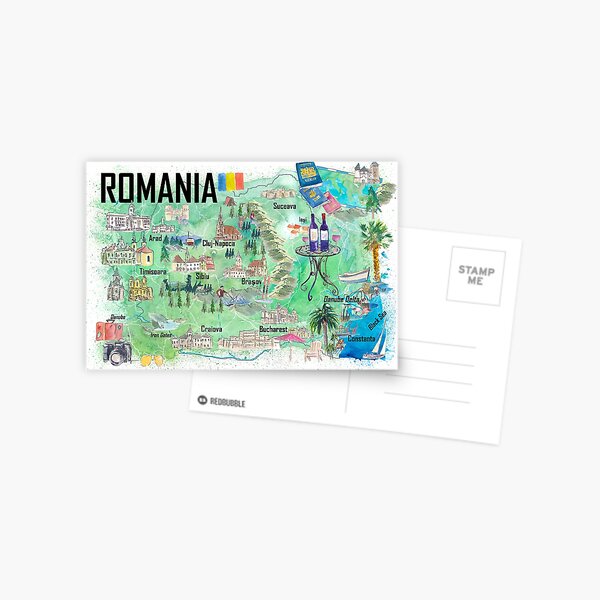 Item preview, Romania Illustrated Travel Map with Roads and Tourist Highlights  designed and sold by artshop77.