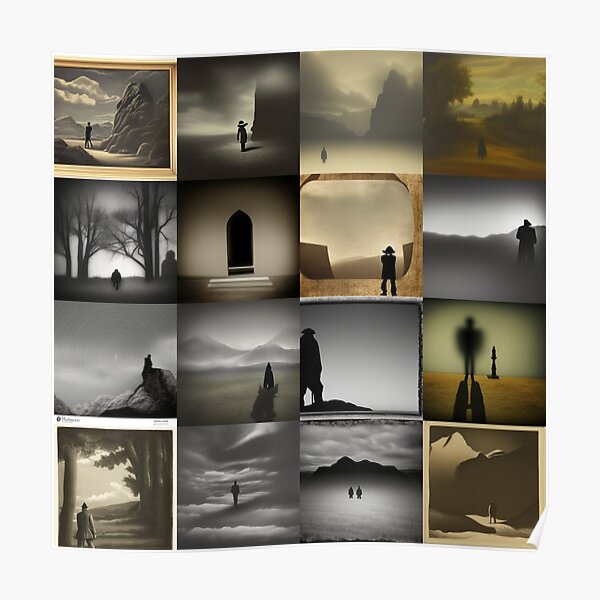 Mystery, intrigue, wonder,  shadowy figure, hidden clue, enigmatic landscape Poster