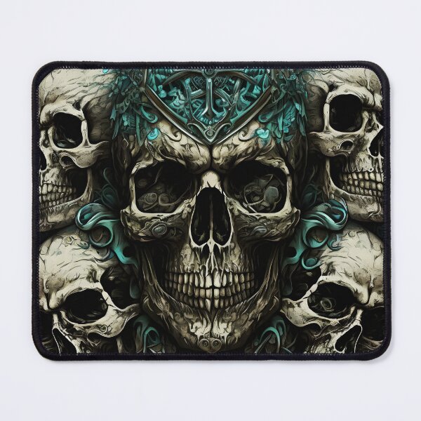 Item preview, Ornate Gothic Skulls with Sword in Teal Mist designed and sold by lazarus93.