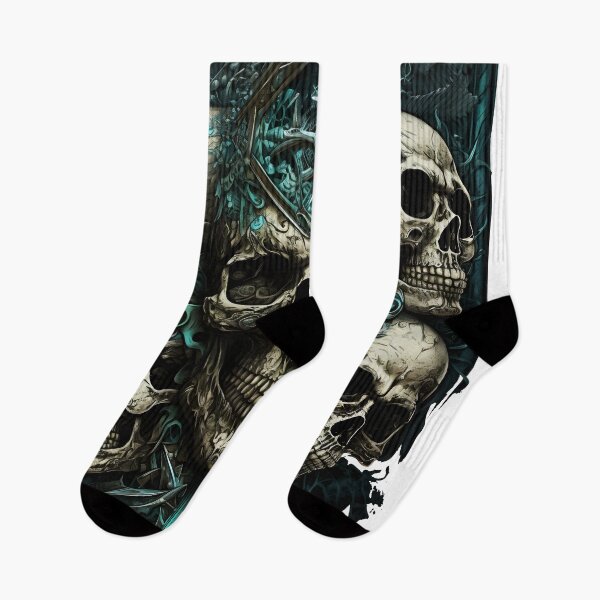 Item preview, Ornate Gothic Skulls with Sword in Teal Mist designed and sold by lazarus93.