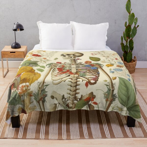 Item preview, Bones and botany skeleton drawing with flowers designed and sold by PeriwinkleStone.