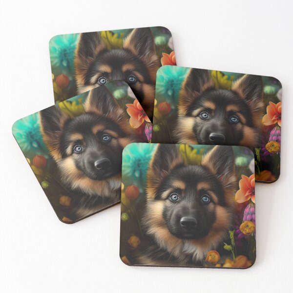 Item preview, German Shephard Puppy Surrounded by Flowers designed and sold by Expressive Vision.