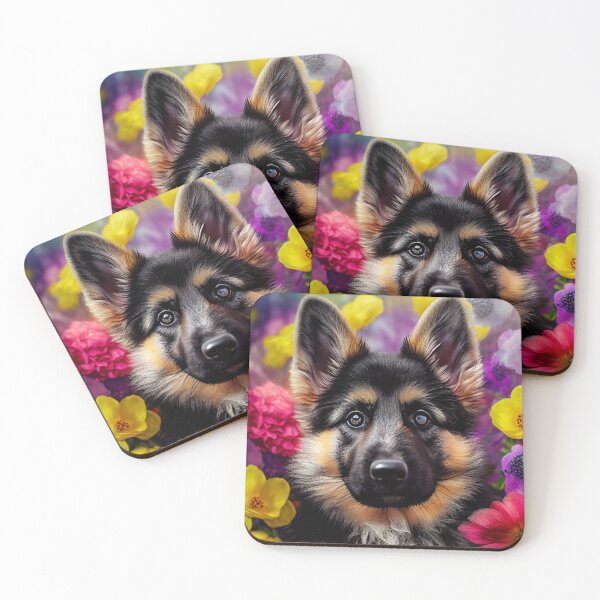Item preview, German Shephard Puppy Surrounded by Flowers designed and sold by Expressive Vision.