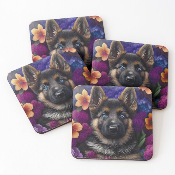 Item preview, German Shephard Puppy Surrounded by Flowers designed and sold by Expressive Vision.