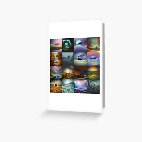 Surreal: This word typically evokes images of dreamlike landscapes, distorted shapes and figures, and otherworldly scenes. Greeting Card