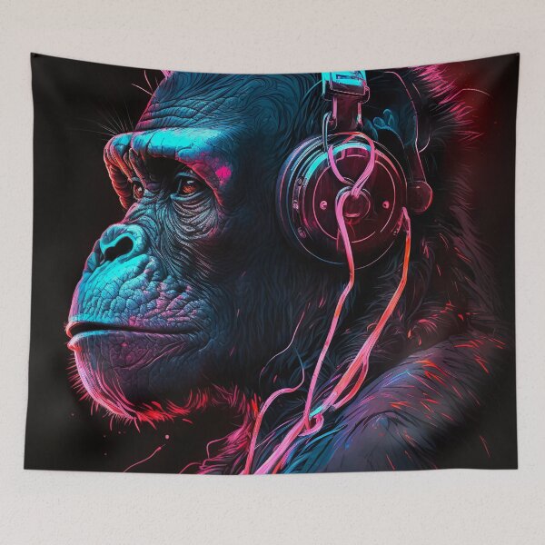Item preview, DJ Monkey with Headphones Black designed and sold by generated-c.