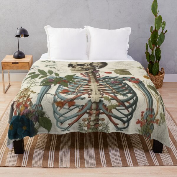 Item preview, Bones and botany skeleton drawing with flowers designed and sold by PeriwinkleStone.