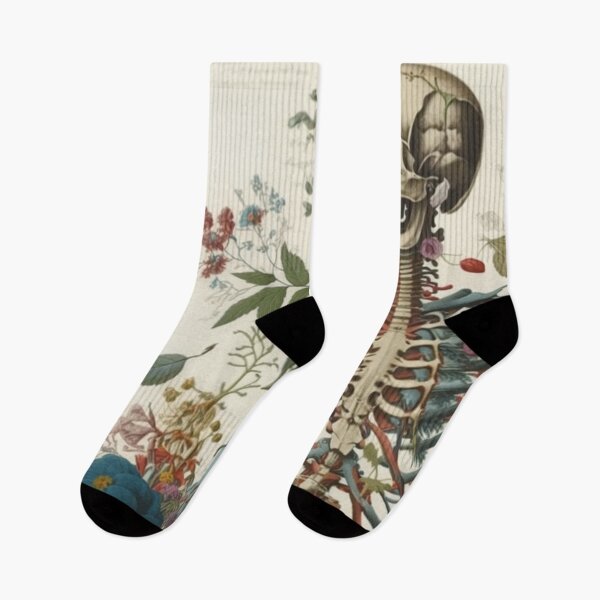 Item preview, Bones and botany skeleton drawing with flowers designed and sold by PeriwinkleStone.