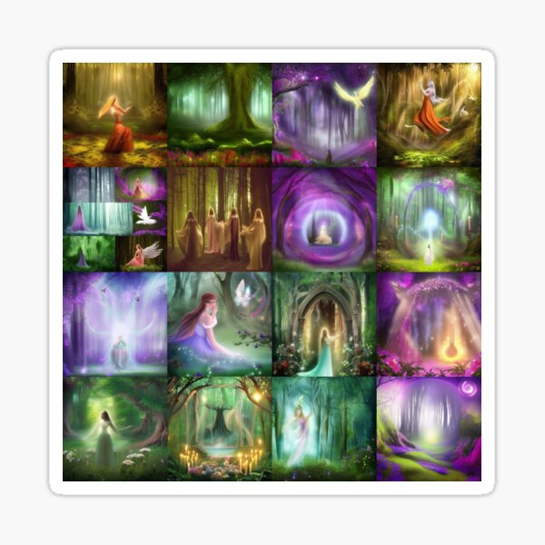 Enchantment,  ethereal setting, enchanting music, mystical being Sticker