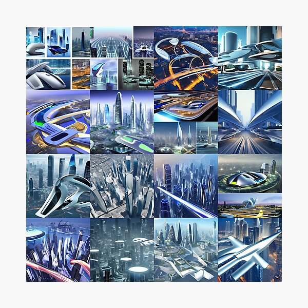 Futuristic, sleek cities, high-tech cities, advanced gadgets, cutting-edge technologies, sleek, cities, high-tech, advanced, gadgets, cutting-edge, technologies Photographic Print