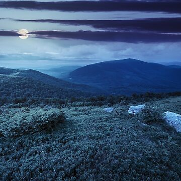 Artwork thumbnail, hill with white boulders in mountains at night by mike-pellinni