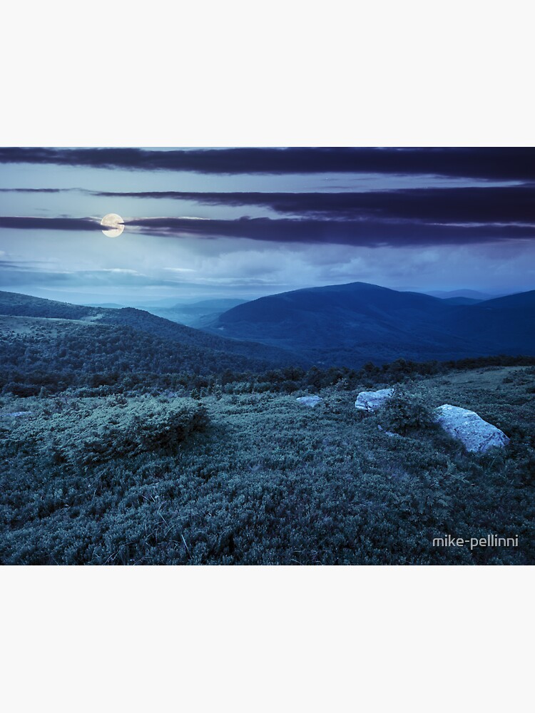 Thumbnail 3 of 3, Sticker, hill with white boulders in mountains at night designed and sold by mike-pellinni.