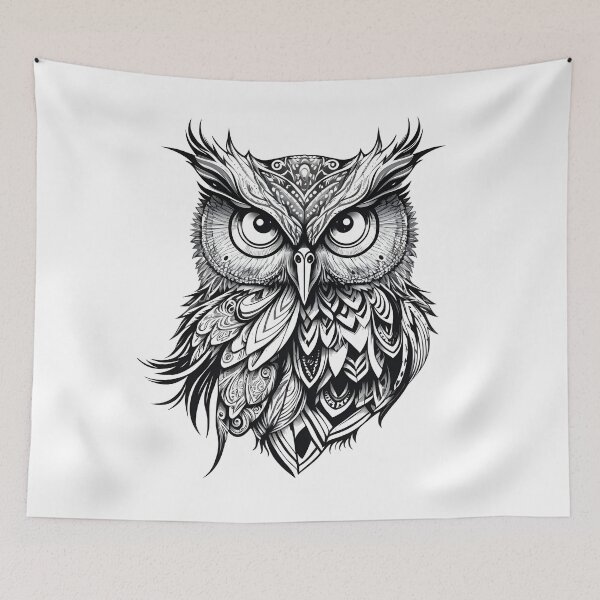 Item preview, Black and White Owl Illustration designed and sold by RingSenev.