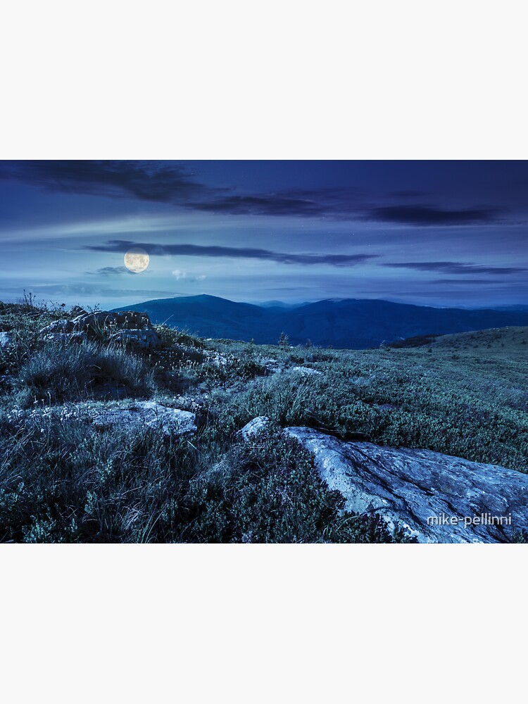 Thumbnail 3 of 3, Sticker, stones in valley on top of mountain range at night designed and sold by mike-pellinni.