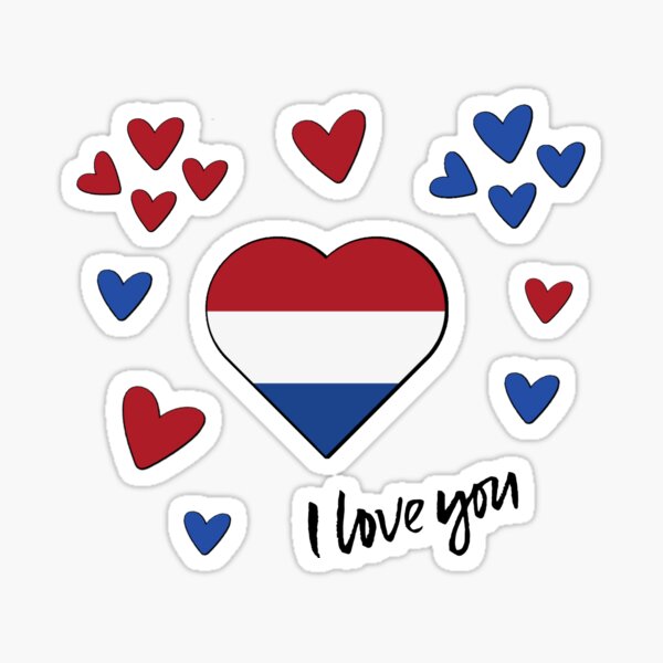 Big Hearts and More Hearts For The Netherlands We Love Holland Red White and Blue I Love Your Heart Sticker