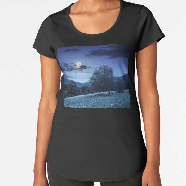 meadow near the forest in mountains at night Premium Scoop T-Shirt