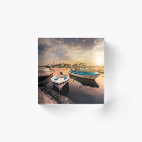 fishing boats in port of Sozopol at sunset Acrylic Block