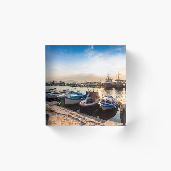 fishing boats in port of Sozopol at sunset Acrylic Block