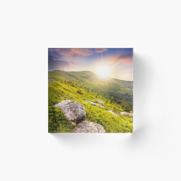 white boulders on the hillside at sunset Acrylic Block