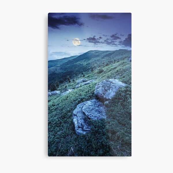 white boulders on the hillside at night Metal Print