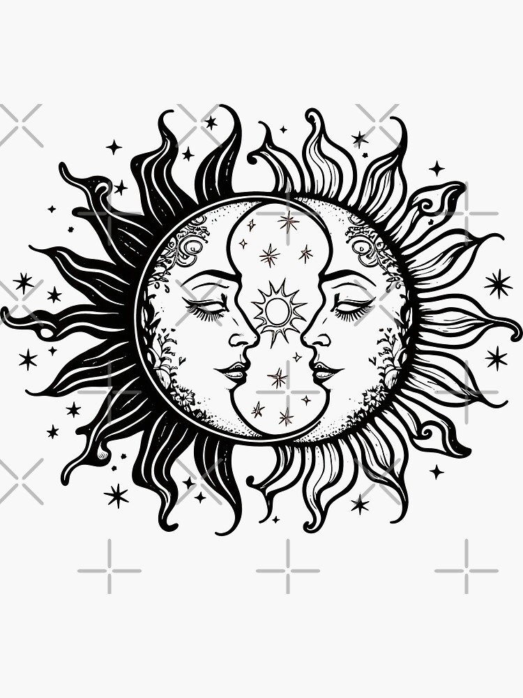 Vintage Sun And Moon Solar Eclipse Sticker For Sale By Conhuir Redbubble