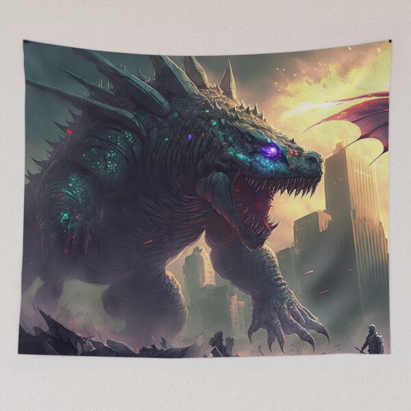 Item preview, Kaiju Monster Battle In The City Giant Lizard Creature vs Fire Dragon Stomping Beast designed and sold by ultra-cool.