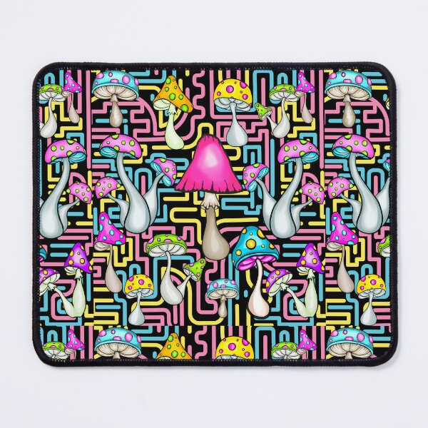 Item preview, mushrooms psychedelic art techno pattern designed and sold by ClockInClockOut.