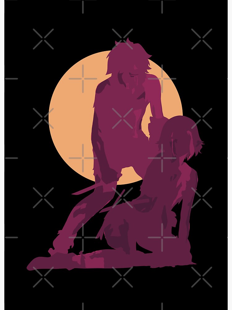 Danmachi Or Is It Wrong To Try Or Dungeon Ni Deai Season 4 Anime Characters  Bell And Ryuu Bleeding In Red Minimalist Sunset Vintage Design | Poster