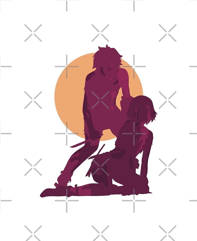 Danmachi Or Is It Wrong To Try Or Dungeon Ni Deai Season 4 Anime Characters  Bell And Ryuu Bleeding In Red Minimalist Sunset Vintage Design | Poster