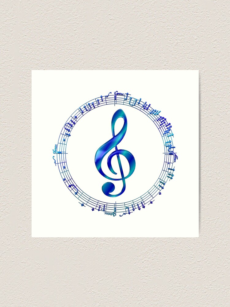 Blue Treble Clef Inside Music Notes
