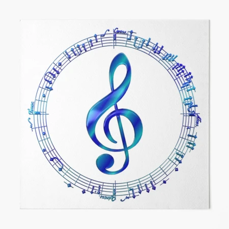 Blue Treble Clef Inside Music Notes