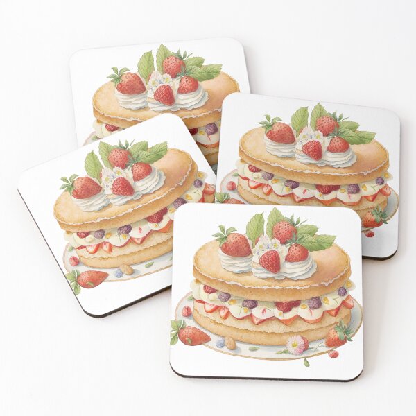 Item preview, Sweet Delight: Strawberry Sponge Cake with Cream Watercolor Illustration designed and sold by TheLovelyWild.
