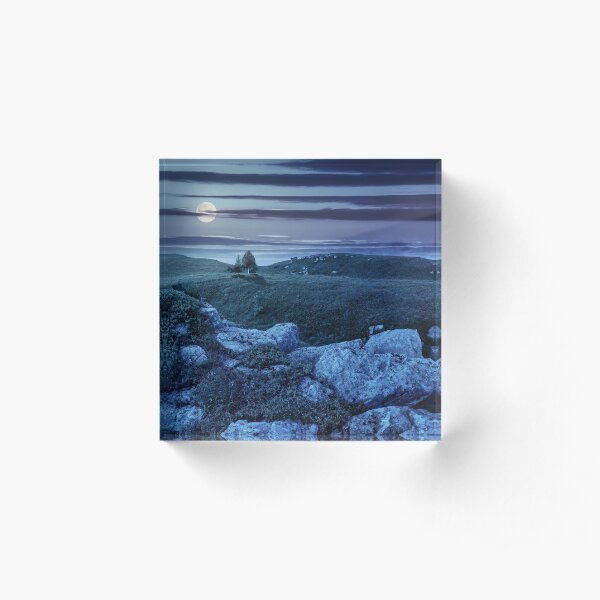 trees on hillside among huge boulders at night Acrylic Block