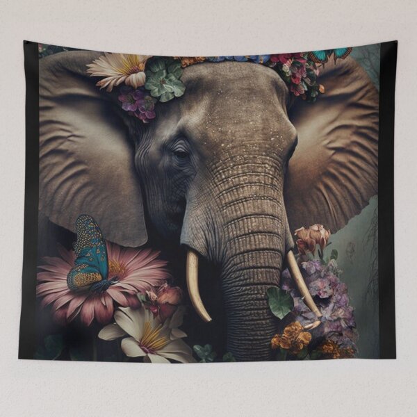Item preview, Elephant amidst a beautiful garden of flowers ,Graceful Pachyderm in a Blooming Oasis - A Unique Design Concept designed and sold by Asombrosa.