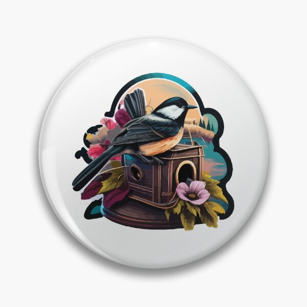 Item preview, Retro Black-Capped Chickadee on a Mini Floral Feeder designed and sold by Vector-nook.