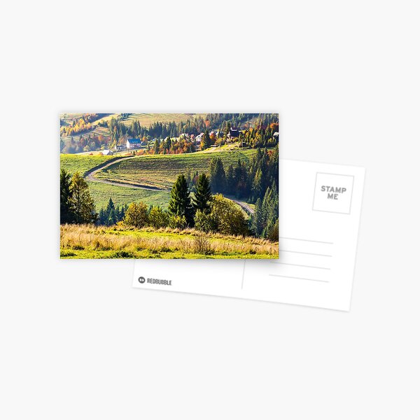 village on hillside near forest Postcard
