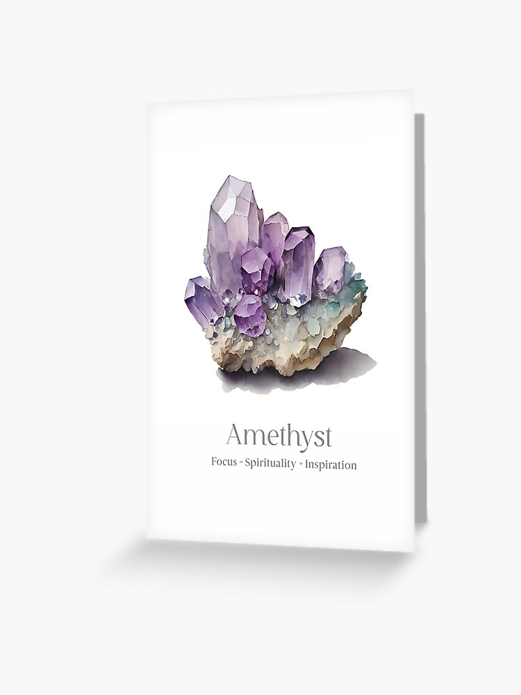 Amethyst Crystal Watercolor Print - Amethyst Info Spiritual Properties - Healing Crystals, Minimalist